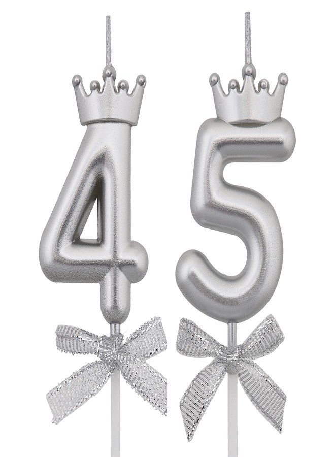 VSHILI 45 54 Birthday Candles, 45th 54th Cake Candles, Silver Happy Birthday Number 45 54 Candles Cake Topper Decorations for Party Men Women - Image 1